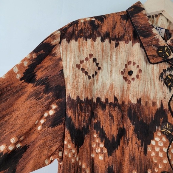 NEW VTG Brown Argyle Pattern Western Rodeo Button Front Cowgirl Top Size Large - Picture 3 of 12